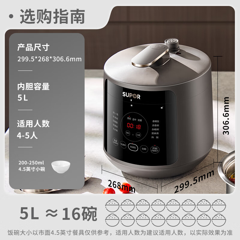 以旧换新补贴：SUPOR 苏泊尔 SY-50YC5010 电压力锅 5L 277.8元（双重优惠）