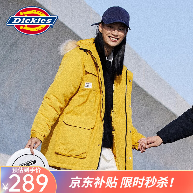 Dickies 帝客 棉服 可脱卸毛领字母印花多口袋夹克百搭厚外套 9551 姜黄 L 246.51元