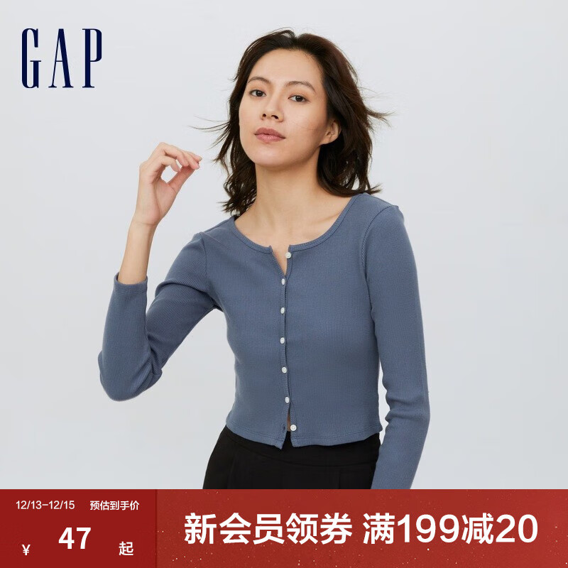 Gap 盖璞 女友T 女装秋季纯棉短款罗纹针织长袖T恤 757111 券后42元