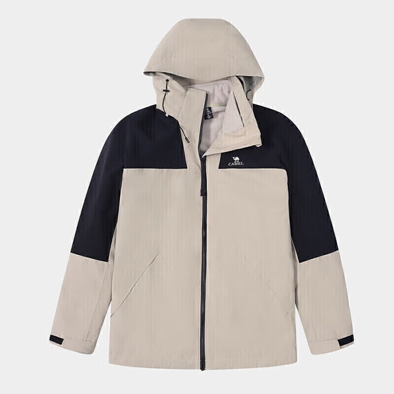 CAMEL 駱駝 沖鋒衣男女士情侶款三合一登山服 A1W23a1117 米灰/黑色 382.75元