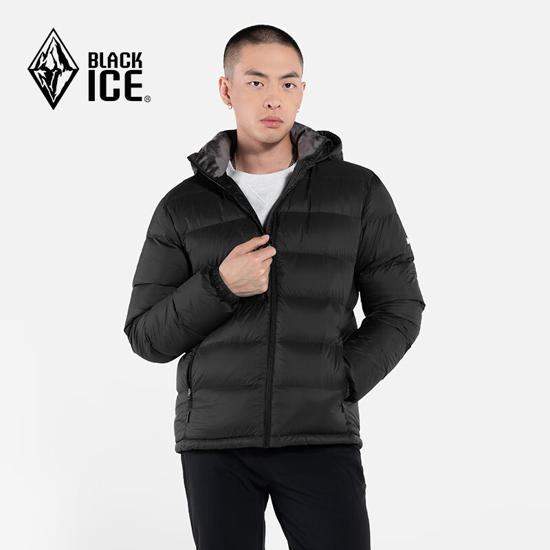 BLACKICE 黑冰 24休閑保暖連帽羽絨服戶(hù)外輕量可脫卸帽男款羽絨外套 啞黑 XXL 券后315.34元