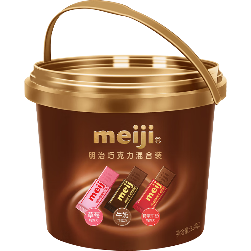 临期：明治meiji 牛奶巧克力 黑巧克力330g 混合装桶装 29.9元（需领券）