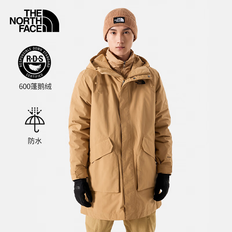 THE NORTH FACE 北面 三合一男戶外保暖600蓬鵝絨內(nèi)膽中長(zhǎng)款7QT5 卡其色/LIK S 1699元