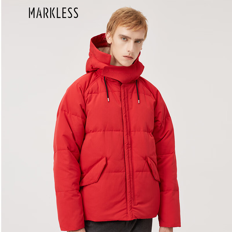 京東PLUS：Markless 秋冬90%白鴨絨羽絨服加厚連帽 YRA8304M-1 紅色 XL/XXL 券后225.01元