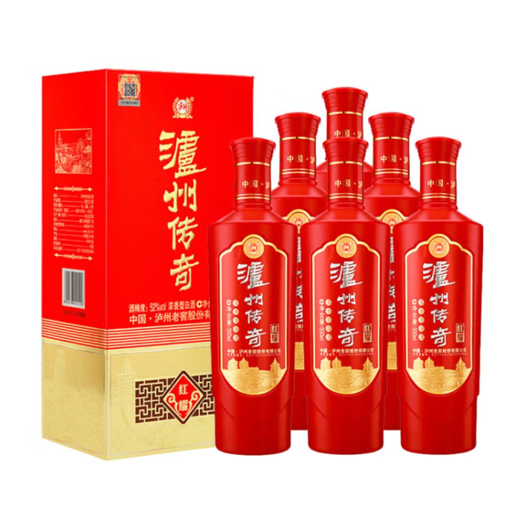 plus會員:瀘州老窖 瀘州傳奇 紅耀 52度濃香型白酒 500ml*6瓶裝整箱 263.32元（需領(lǐng)券）