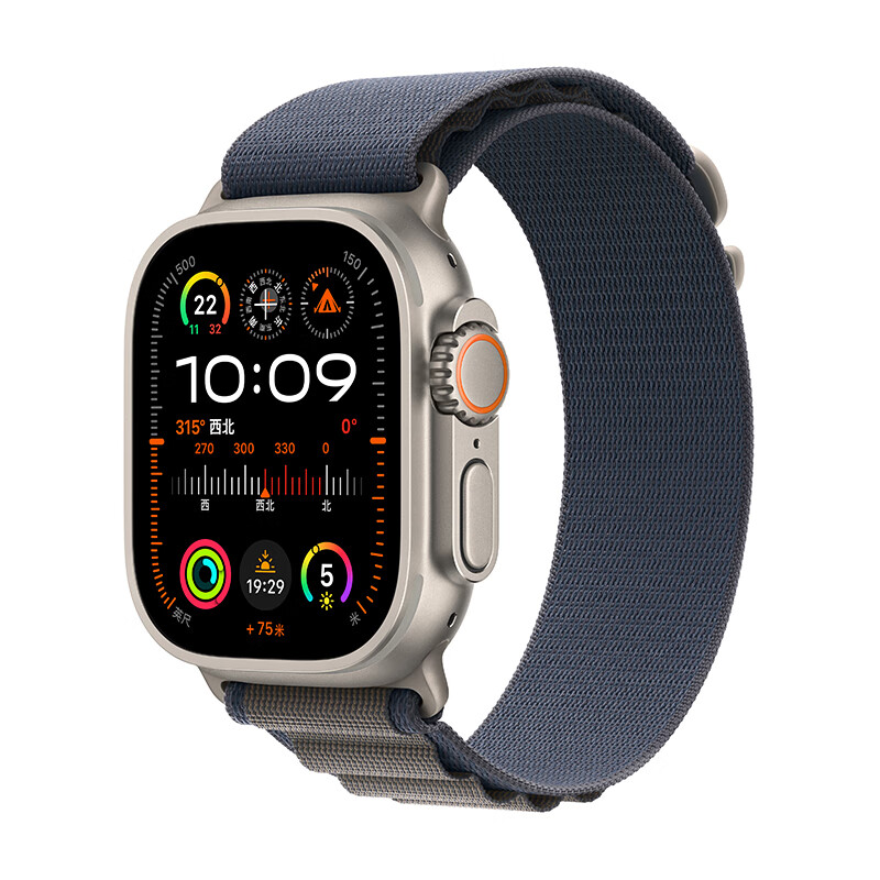 Apple 蘋果 Watch Ultra2 智能手表 GPS+蜂窩版 49mm 鈦金屬原色 藍(lán)色高山回環(huán)式表帶 L 4874.51元