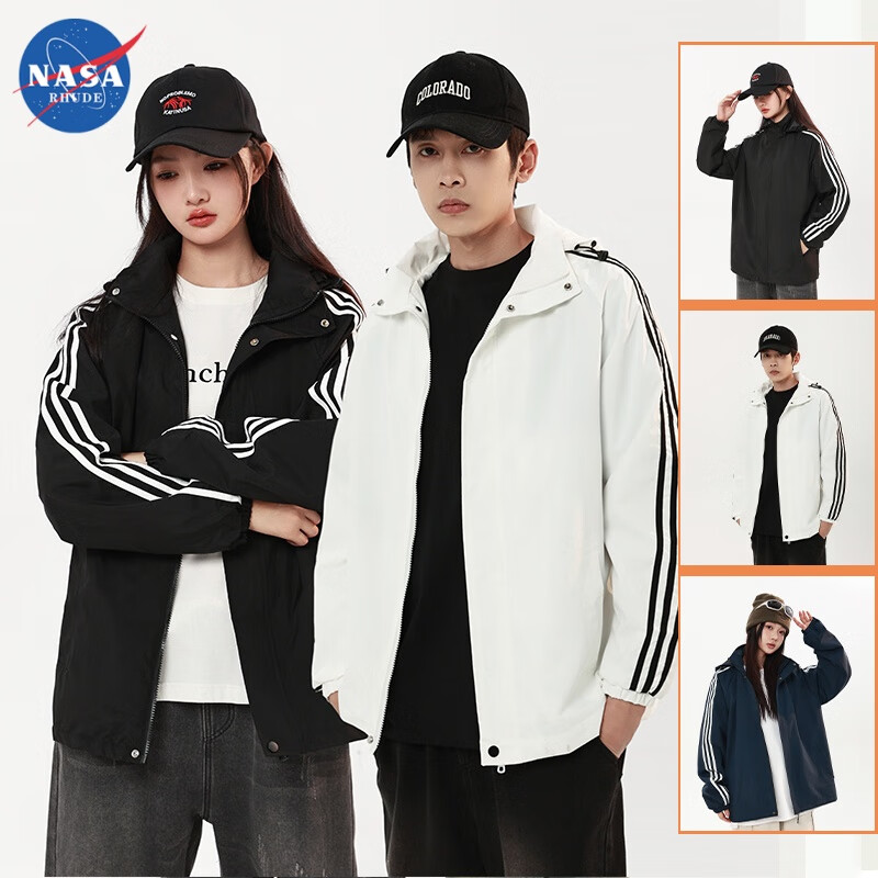 NASA RHUDE 三條杠防水防風(fēng)春秋款上衣情侶韓版休閑連帽登山運(yùn)動(dòng)夾克外套 券后39.5元