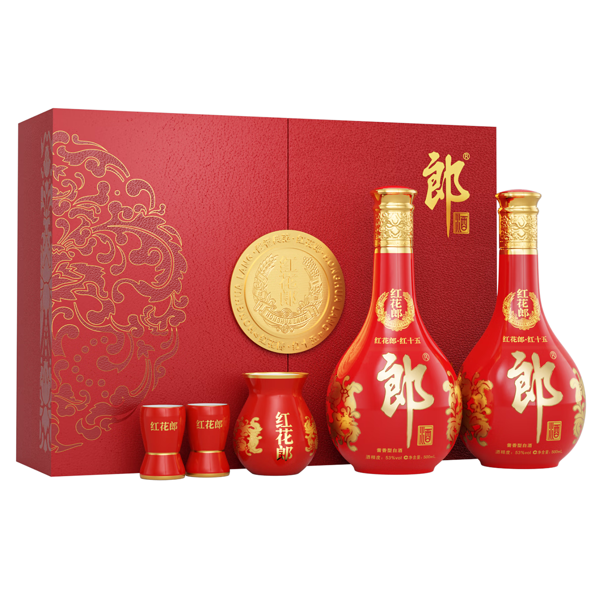 PLUS會員：郎酒 紅花郎15 醬香型 白酒 53度 500ml*2瓶 禮盒裝 823.2元（需領(lǐng)券）