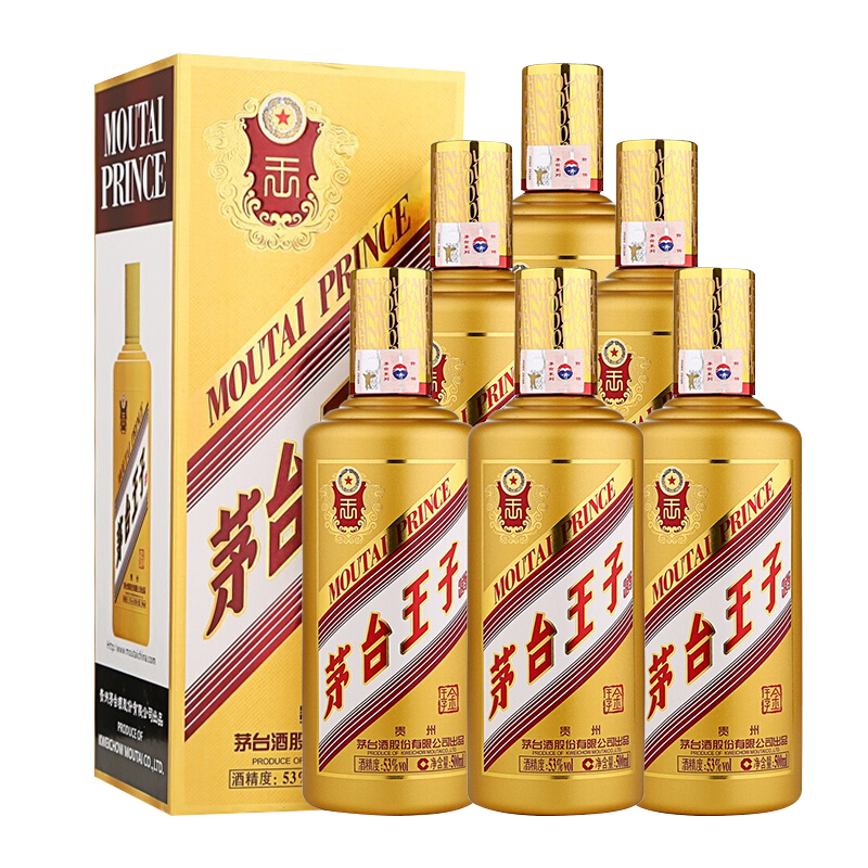 再降价、京东百亿补贴：MOUTAI 茅台 金王子 酱香型白酒 53度 500ml*6瓶 整箱装 1336.5元