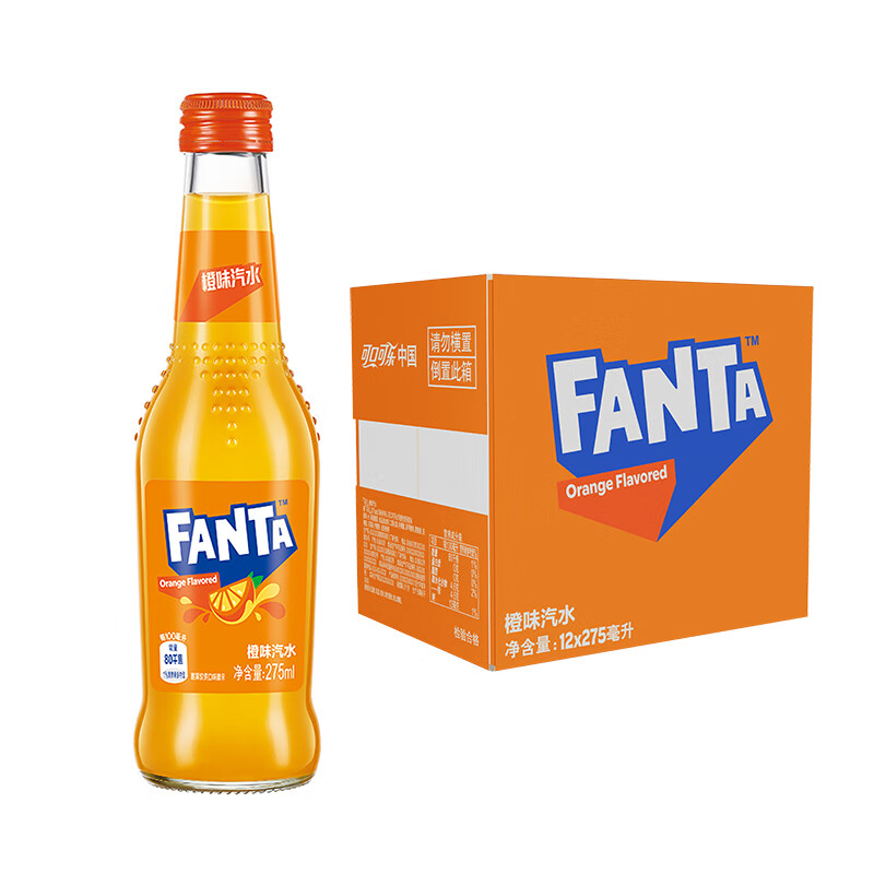 Coca-Cola 可口可樂 oca-Cola 可口可樂 Fanta 芬達(dá) 可口可樂 芬達(dá)經(jīng)典橙味汽水玻璃瓶碳酸飲料275ml ￥29.9