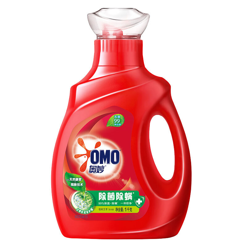 OMO 奧妙 除菌除螨洗衣液 1kg 桉樹艾草香 9.06元