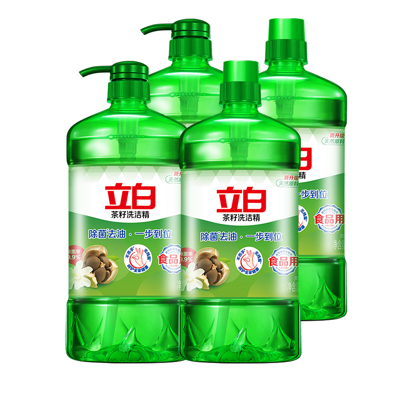 立白茶籽洗洁精1kg*4瓶99﹪除菌高效去油除味宝宝餐具果蔬适用食品可用 32.96元包邮（券后22.96元）