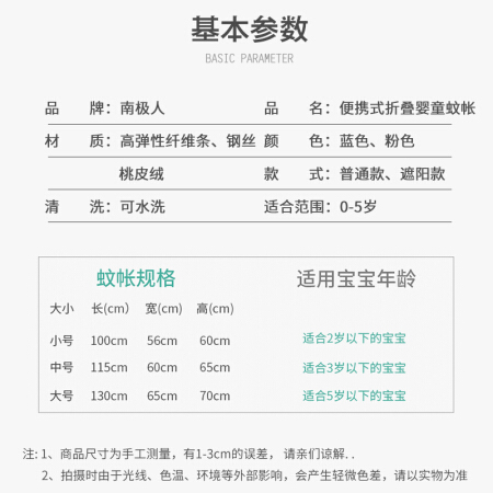 南極人 嬰兒蚊帳罩可折疊便攜防蚊罩全罩式家用免安裝兒童蒙古包蚊帳 30.9元