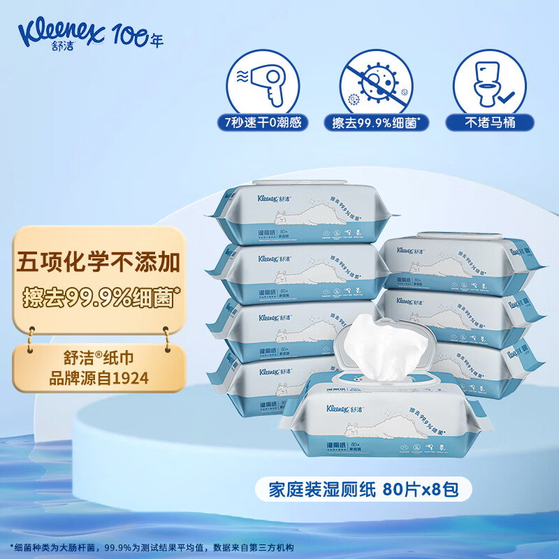 限移動端：Kleenex 舒潔 羊駝濕廁紙80抽*8包（640片） 59.9元