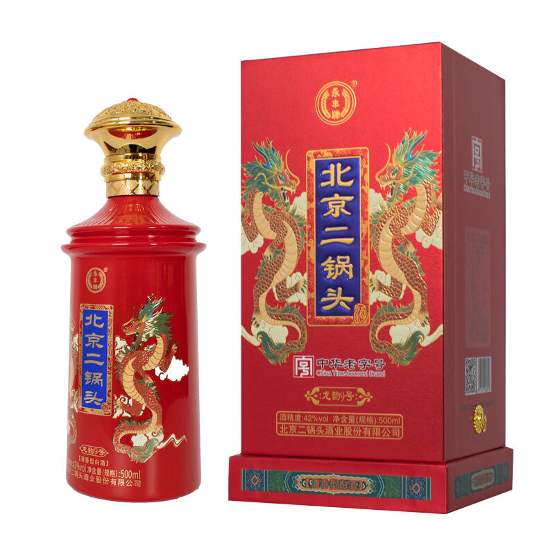 YONGFENG 永豐牌 北京二鍋頭 清香型白酒 龍韻9號(hào) 42度 500mL 1瓶 盛世紅1瓶 ￥41.33