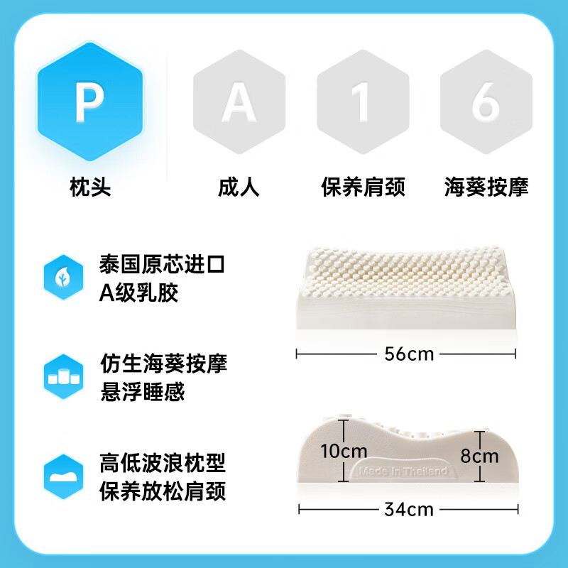 限移動(dòng)端、京東百億補(bǔ)貼：THAISEN 泰國(guó)原裝進(jìn)口乳膠枕頭芯 94%含量 88.29元