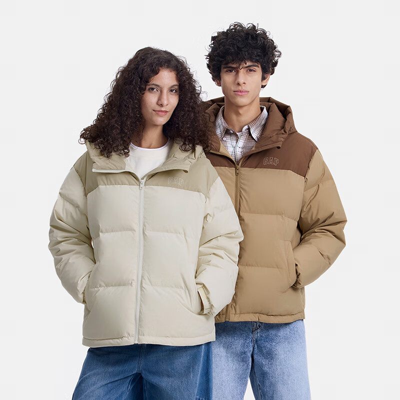 Gap 蓋璞 男女裝 logo防風(fēng)撞色連帽羽絨服短款外套 680496 券后289.11元