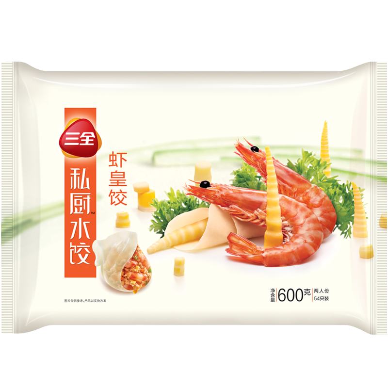 再降價(jià): 三全 私廚蝦皇餃 600g/36只 × 4件 65.34元（需領(lǐng)券，合16.34元/件）