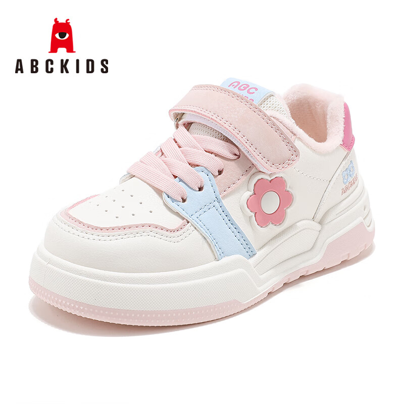 ABCKIDS ABC KIDS兒童運動鞋2024冬季甜美可愛小花保暖加絨舒適女童休閑板鞋 白粉藍 31碼 內(nèi)長19.0CM/腳長18.5CM 券后75元