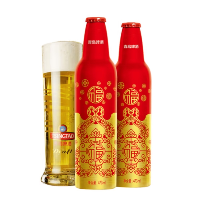 TSINGTAO 青島啤酒 鴻運當頭473ml*16瓶（鋁瓶禮盒裝）贈福禧10度500mL8罐 共到手24瓶 89.5元（需買2件，需用券）