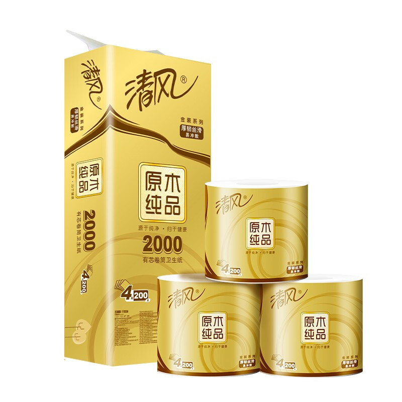 Breeze 清風(fēng) 有芯卷紙 金裝4層加厚 200克*10卷 衛(wèi)生紙卷筒紙 紙巾 券后16元