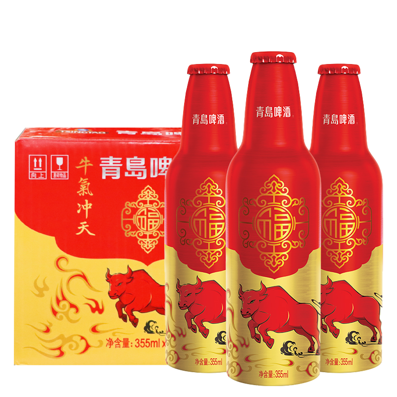 PLUS會(huì)員：青島啤酒 鴻運(yùn)當(dāng)頭 355ml*12瓶 +贈(zèng)啤酒豆25g*6袋 +玻璃杯2個(gè) 93.05元包郵（需領(lǐng)券）