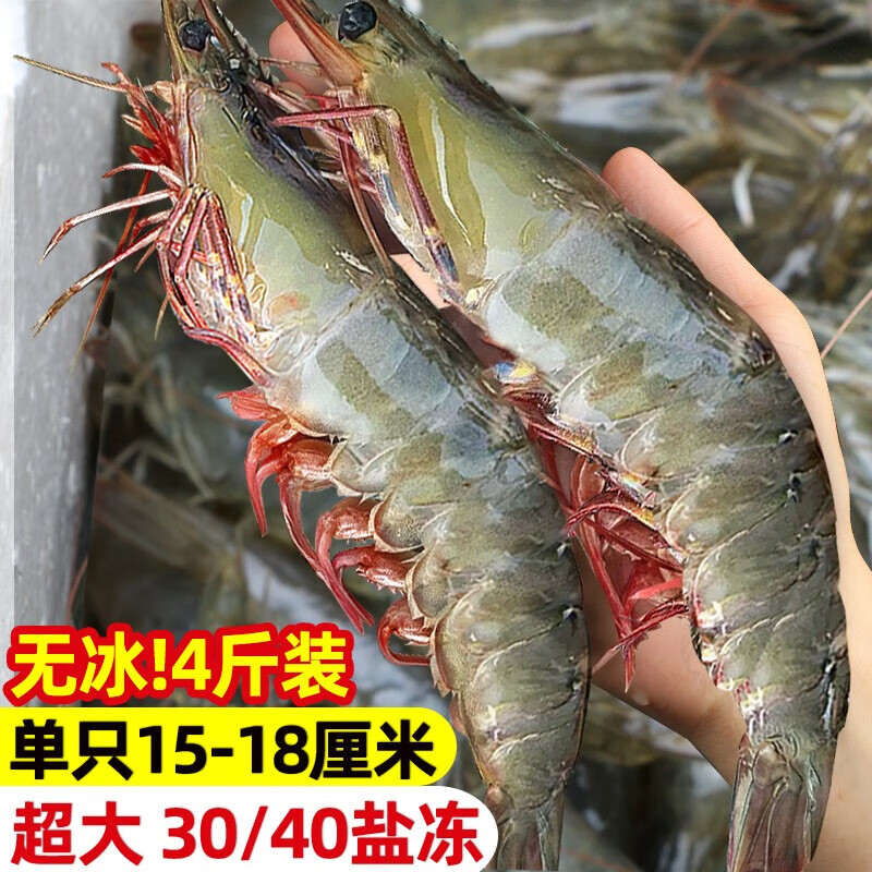 帆貨 無冰鹽凍海捕青島大蝦 4斤裝 30-40規(guī)格16-18CM 券后105.8元