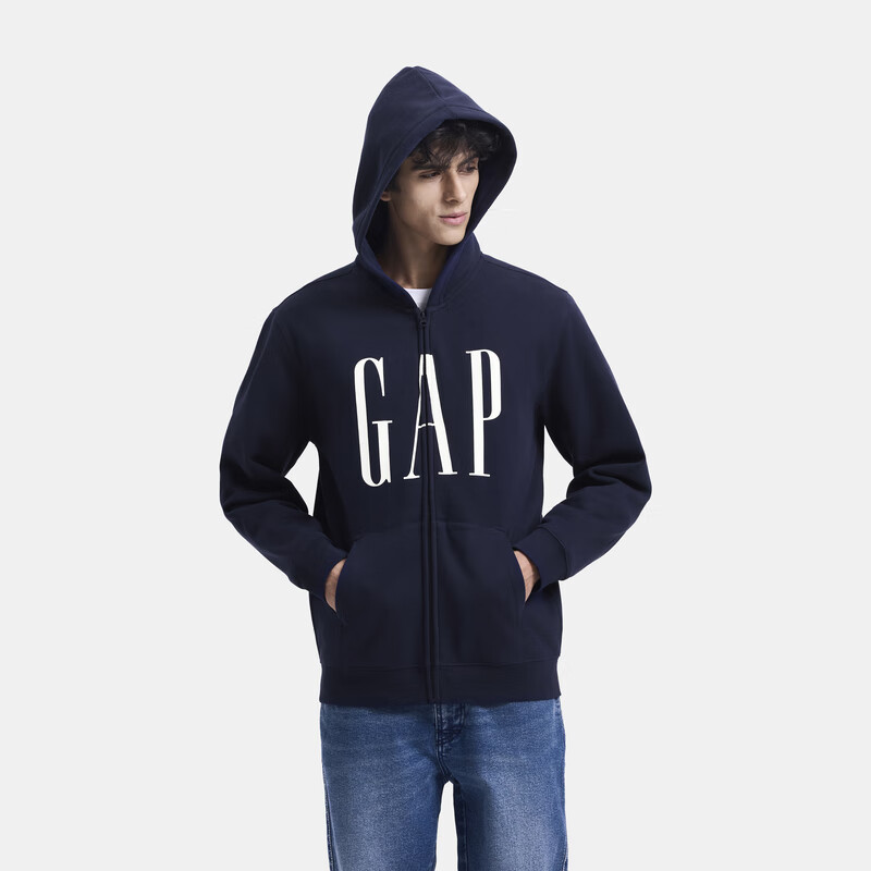 Gap 男女裝印花字母logo抓絨連帽衛(wèi)衣 海軍藍  189元包郵