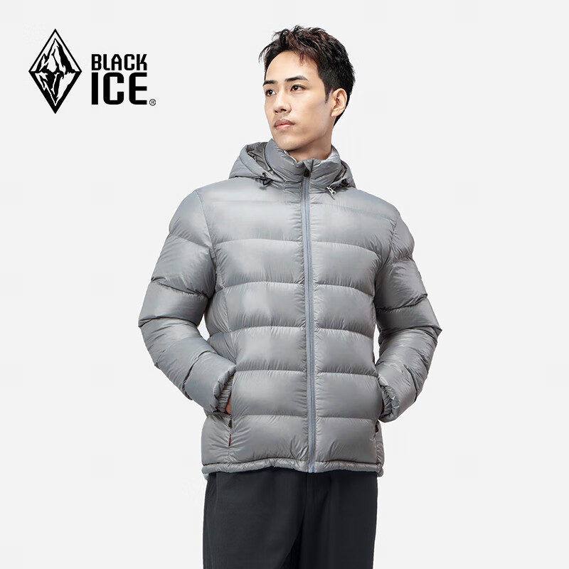 BLACKICE 黑冰 休閑保暖連帽鴨絨羽絨服可脫卸帽男款羽絨外套 灰色 XL 399元