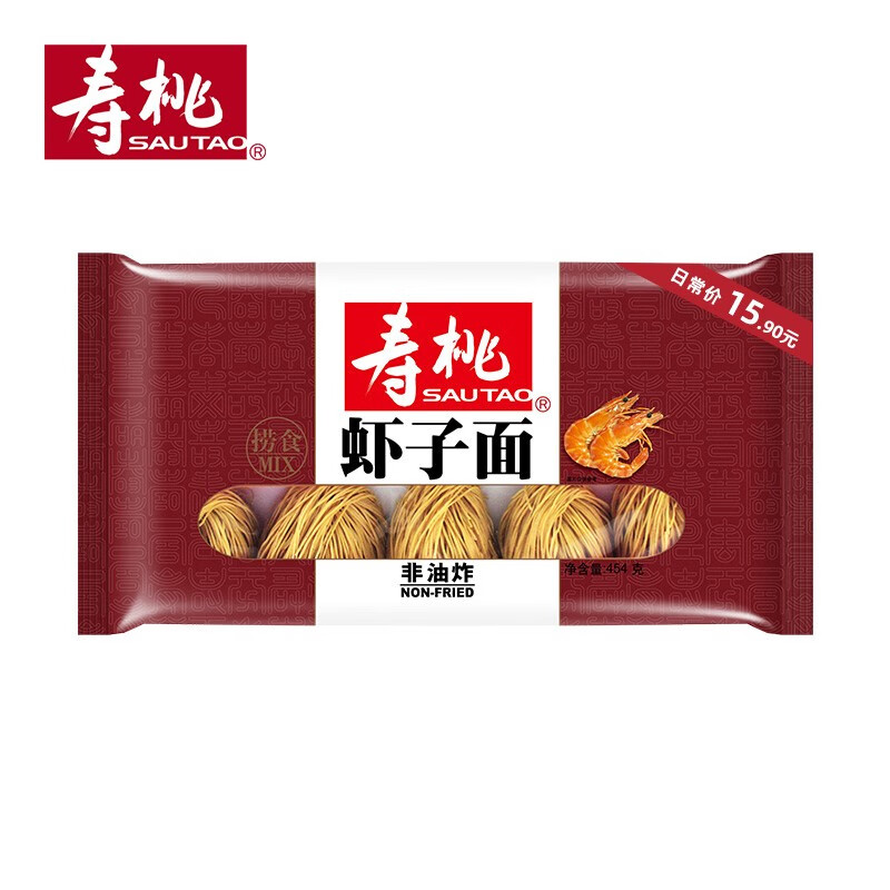 SAU TAO 壽桃牌 非油炸 方便速食 排裝蝦子面 454g 11.52元