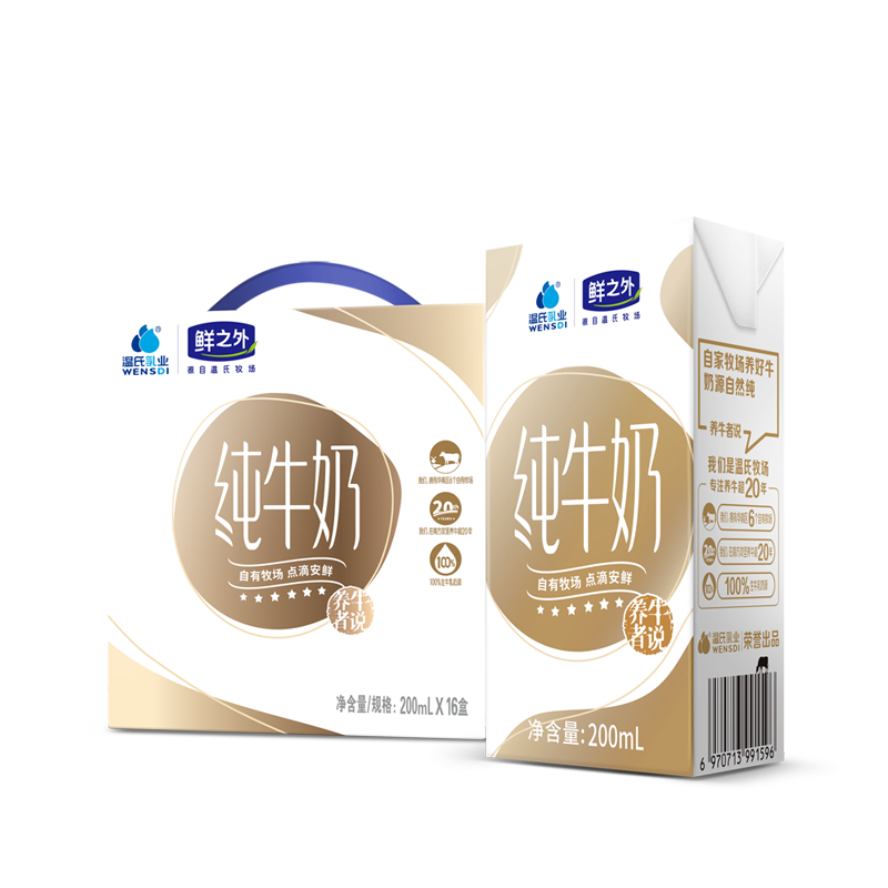 PLUS會員：溫氏乳業(yè) WENSDI 純牛奶 200ml*16盒*6件 115.64元包郵（多重優(yōu)惠，合19.27元/件）