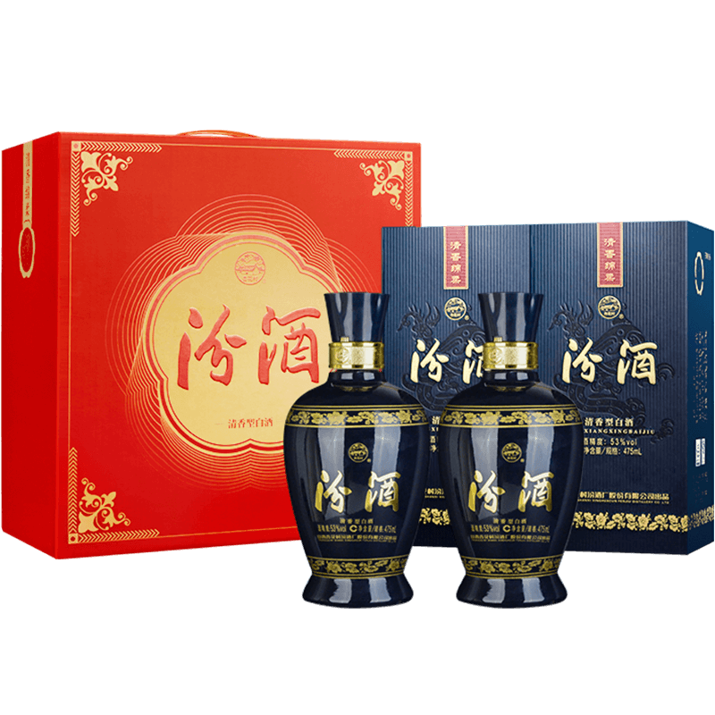 PLUS會(huì)員、百億補(bǔ)貼：汾酒 藍(lán)汾清香型白酒 53度 475ml*2瓶 節(jié)慶禮盒裝 216.81元包郵