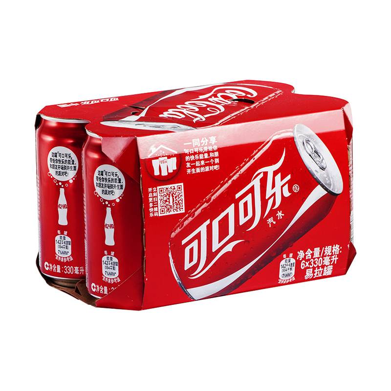 可口可樂(lè) Coca-Cola 碳酸汽水摩登罐飲料330ml*6罐 券后7.26元