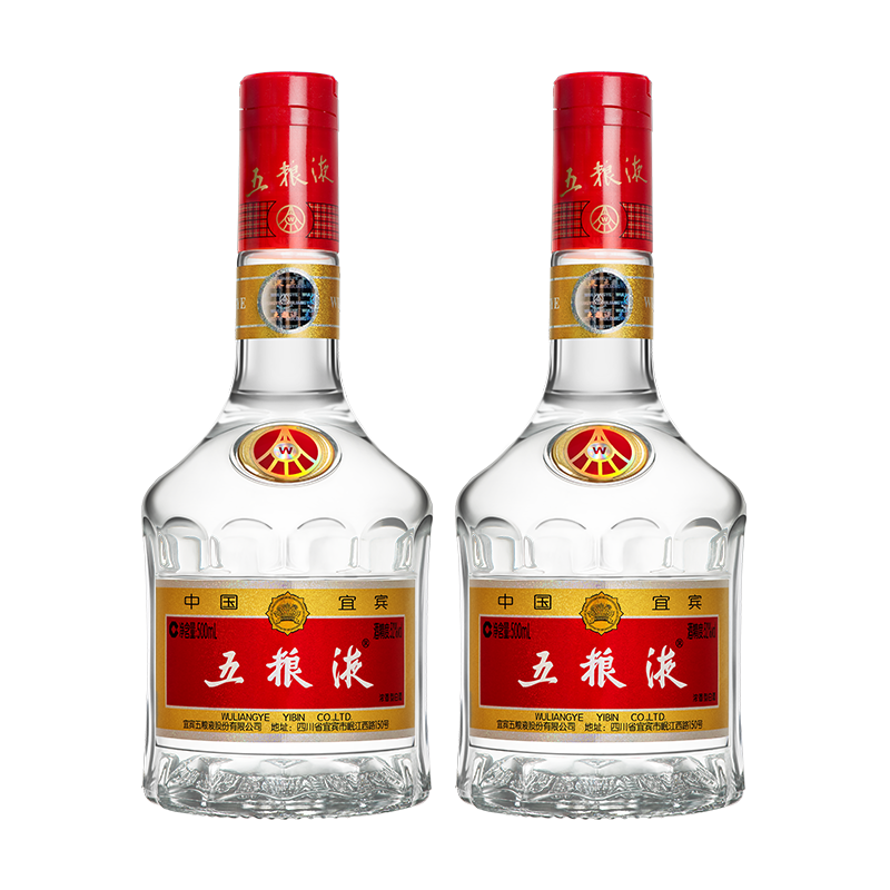 再降價(jià)，plus會(huì)員:五糧液 普五 第七代 濃香型白酒 52度 500ml*2瓶 雙瓶裝 送禮袋 海外版 1700.62元