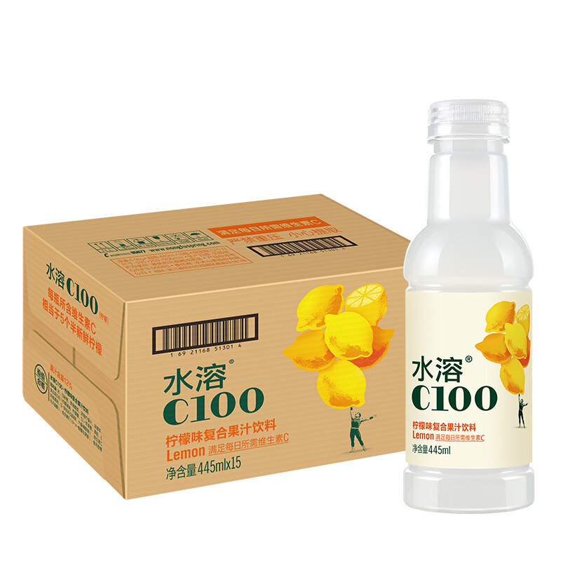 農夫山泉 NONGFU SPRING 水溶C100 復合果汁飲料 檸檬味 445ml*15瓶 券后48元