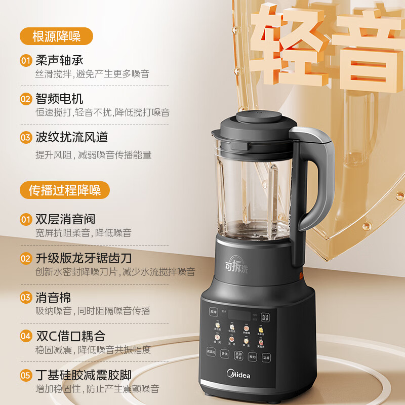 美的 破壁機(jī) 八重降噪可拆洗榨汁機(jī)輔食機(jī)1.75L 券后299元