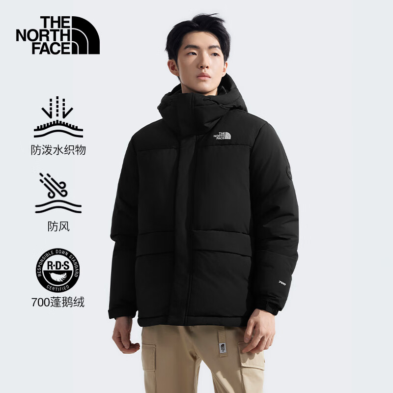 THE NORTH FACE 北面 羽絨服700蓬鵝絨填充戶外保暖防潑水處理耐久防風(fēng)男秋季81SF JK3/黑色 L175/100 ￥1758.01