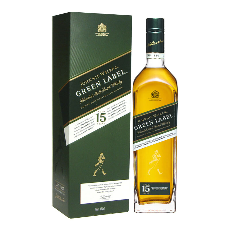 尊尼獲加 JOHNNIE WALKER 綠牌 15年 調和 蘇格蘭威士忌 43%vol 750ml 券后187.11元