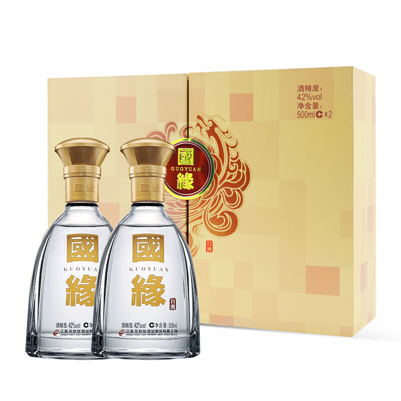 限移動端、京東百億補(bǔ)貼：今世緣 國緣對開 42度 柔雅型白酒 500ml*2瓶 禮盒裝 520元