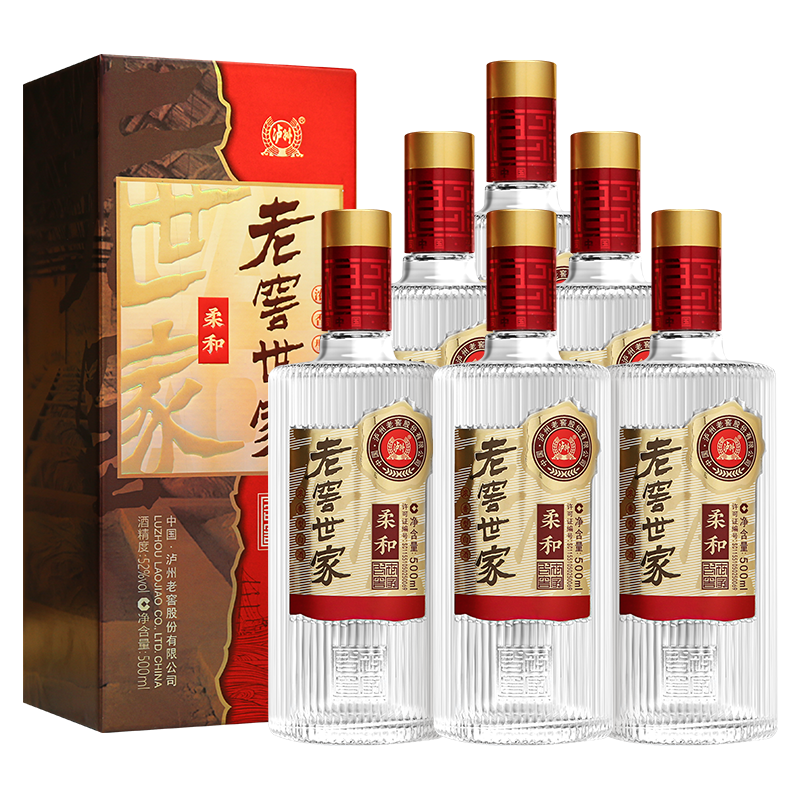 plus会员:泸州老窖 世家柔和 浓香型白酒 52度 500ml*6瓶整箱 纯粮酒送礼（含礼袋） 176.22元