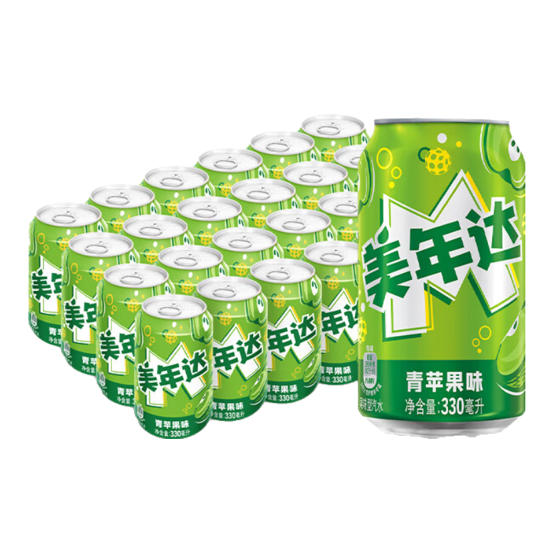 plus會員:百事可樂 美年達 Mirinda 青蘋果 汽水 碳酸飲料 330ml*24聽 百事出品  55.72元（合27.86元/件）