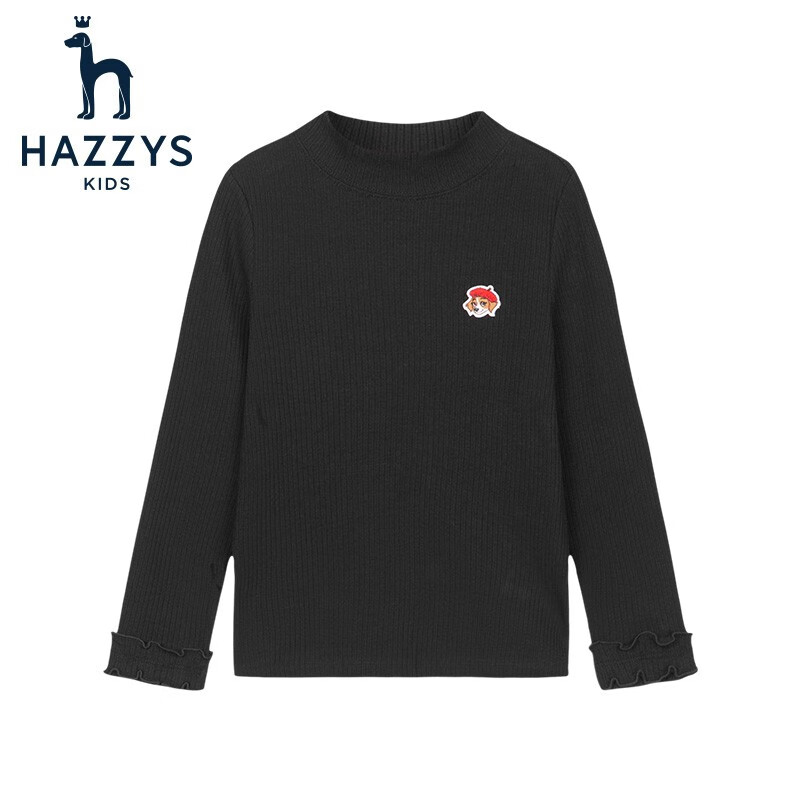 HAZZYS 童装女童针织衫长袖半高领打底衫纯色 钻石黑 105 券后119元