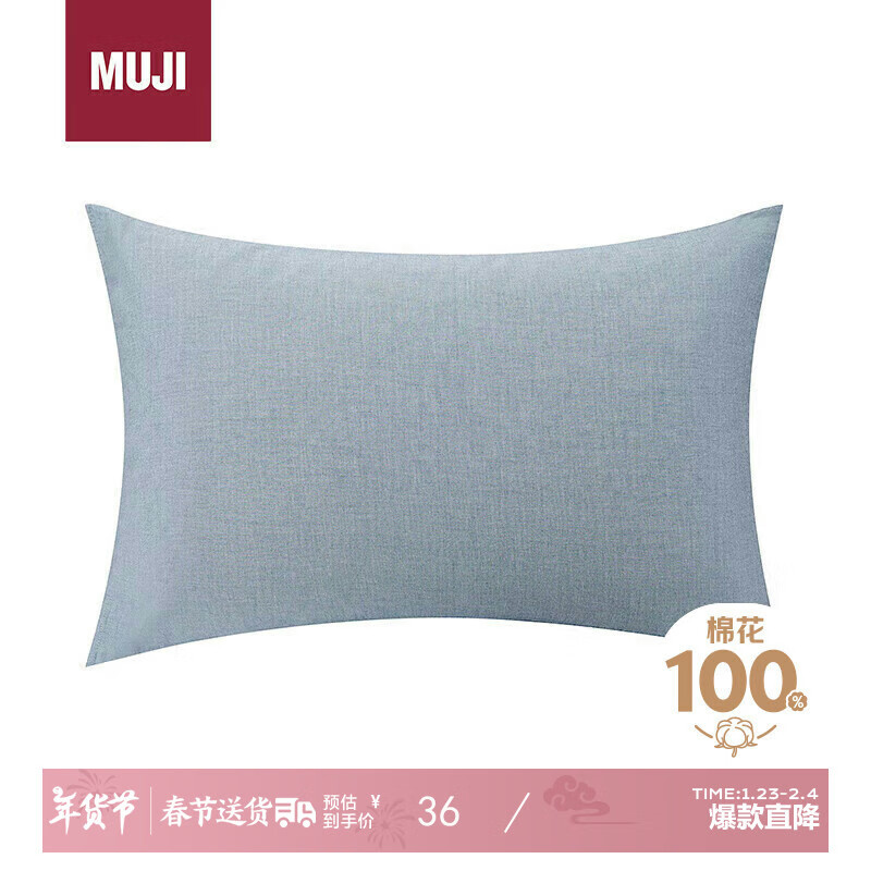 MUJI 水洗棉 枕套 深藍色×深藍色條紋 48×74cm枕芯用 ￥35.71