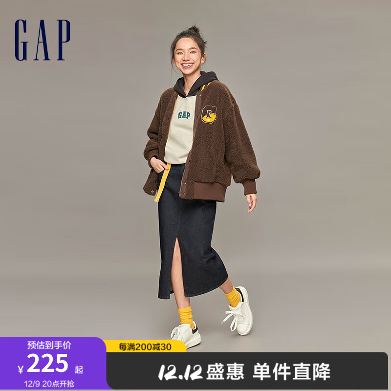 Gap 女裝冬季款LOGO寬松時尚抓絨衛(wèi)衣889795連帽衫 黑白拼接 170/88A(L)亞洲尺碼 144元