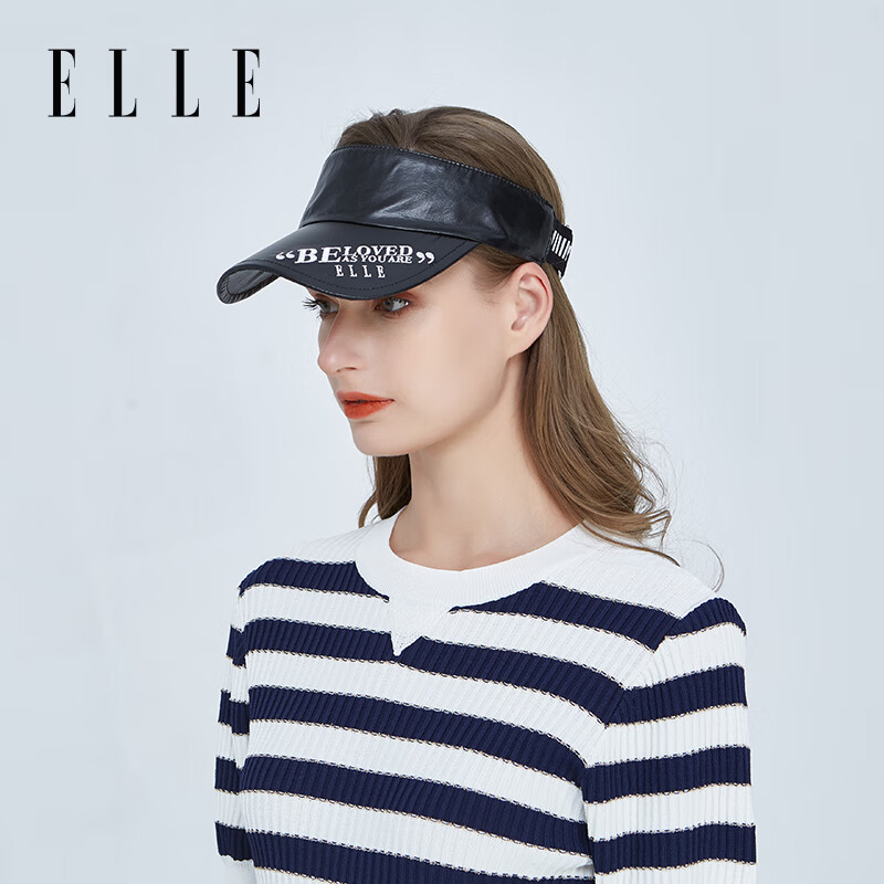 ELLE 遮阳帽子女户外时尚绣花空顶帽防晒棒球帽 黑色 57CM（可调节） 277.1元