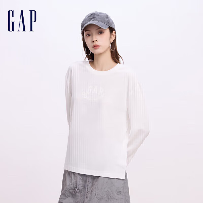 Gap 女裝 麥穗印花下擺開叉長袖T恤 637566 99元