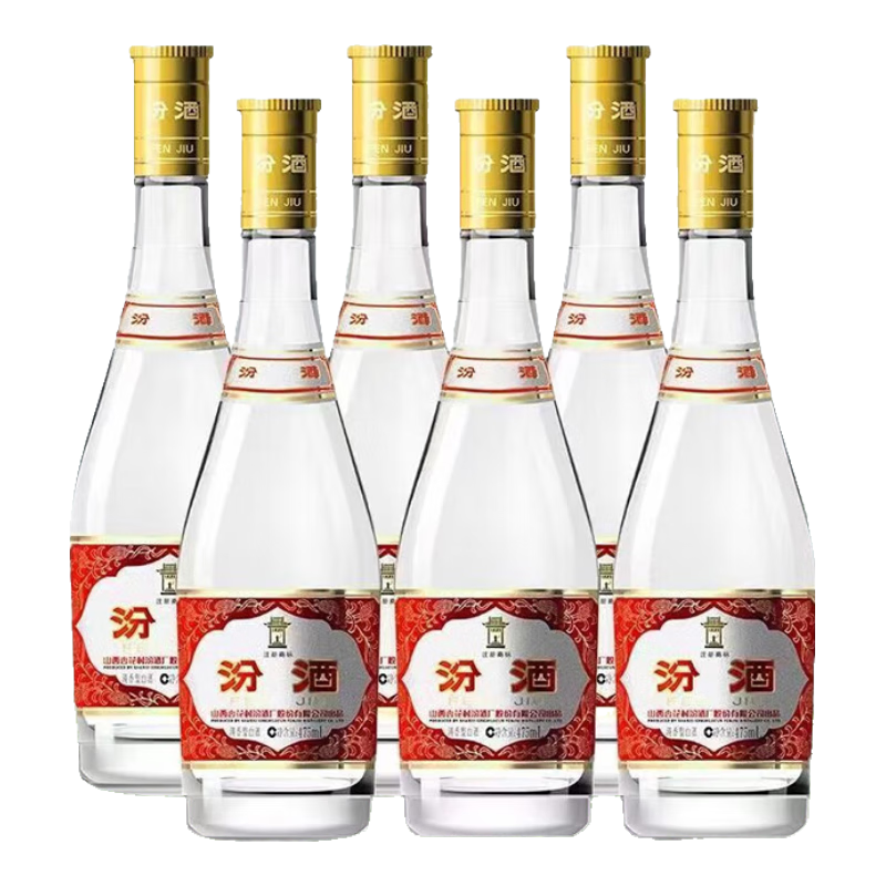 PLUS會員：汾酒 2022年黃蓋玻汾 清香型白酒 53度475mL*6瓶 非原箱 284.92元（需領(lǐng)券）