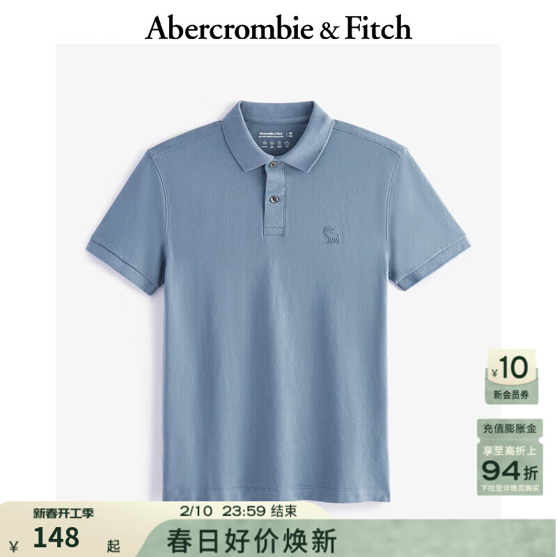 Abercrombie & Fitch 男裝24夏款通勤經(jīng)典小麋鹿短袖Polo衫 藍(lán)色(4274) XL (180/116A) 148元