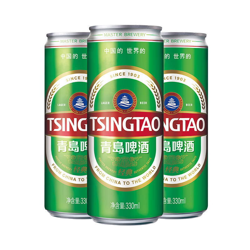 青島啤酒 TSINGTAO 經典11度 纖體罐啤 330mL 12罐十贈送青島福禧500maL 4罐 券后49元