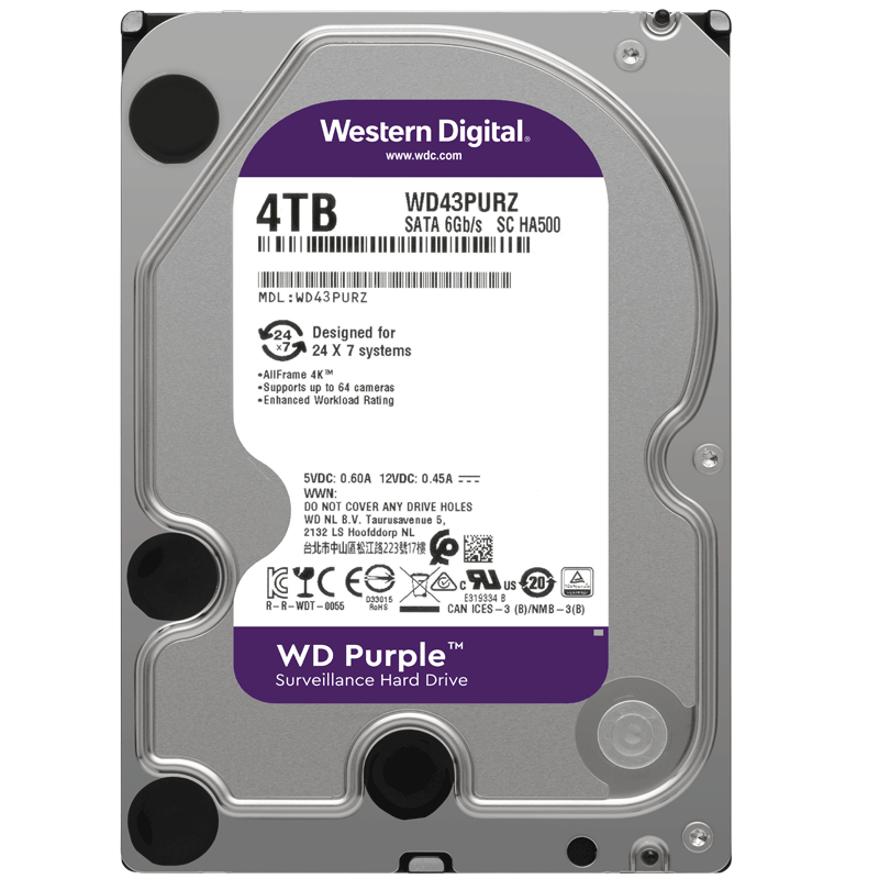 PLUS会员：西部数据 4TB 监控级机械硬盘 WD Purple 西数紫盘 SATA 256MB CMR垂直 3.5英寸WD43PURZ 526.16元（需领券）